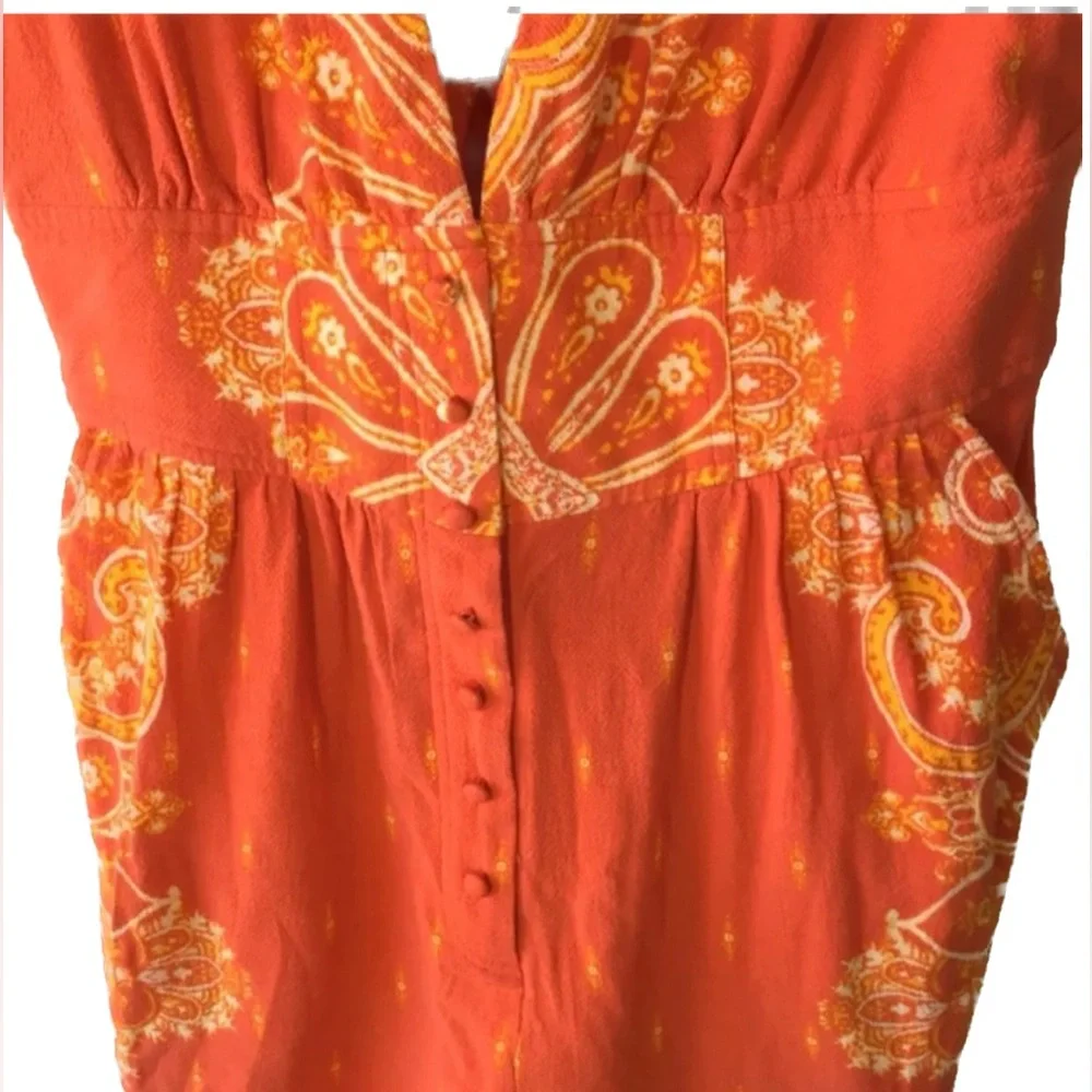 Free People’s Setting Sun Printed Orange Cropped Jumpsuit NWOT - Picture 9 of 12